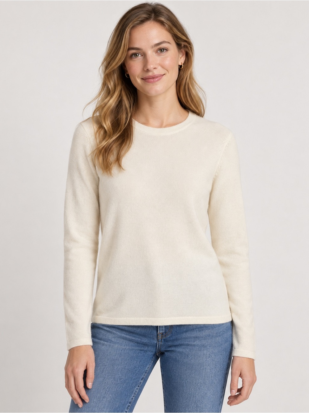 Lands’ End 100% Cashmere Ivory Crewneck Sweater – Size S (6-8)